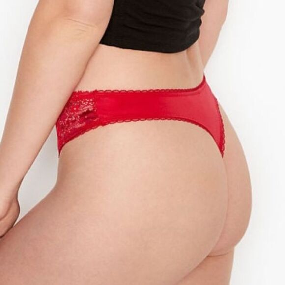 Victoria Secret Shimmer Lace Micro Thong Panty Floral Red S/P “NWT IN PACKAGING - Picture 2 of 7
